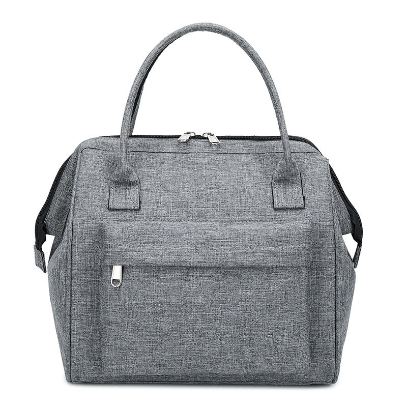 Gray and front Thermal Bento Lunch Bag Zipper Oxford Cloth Large Capacity