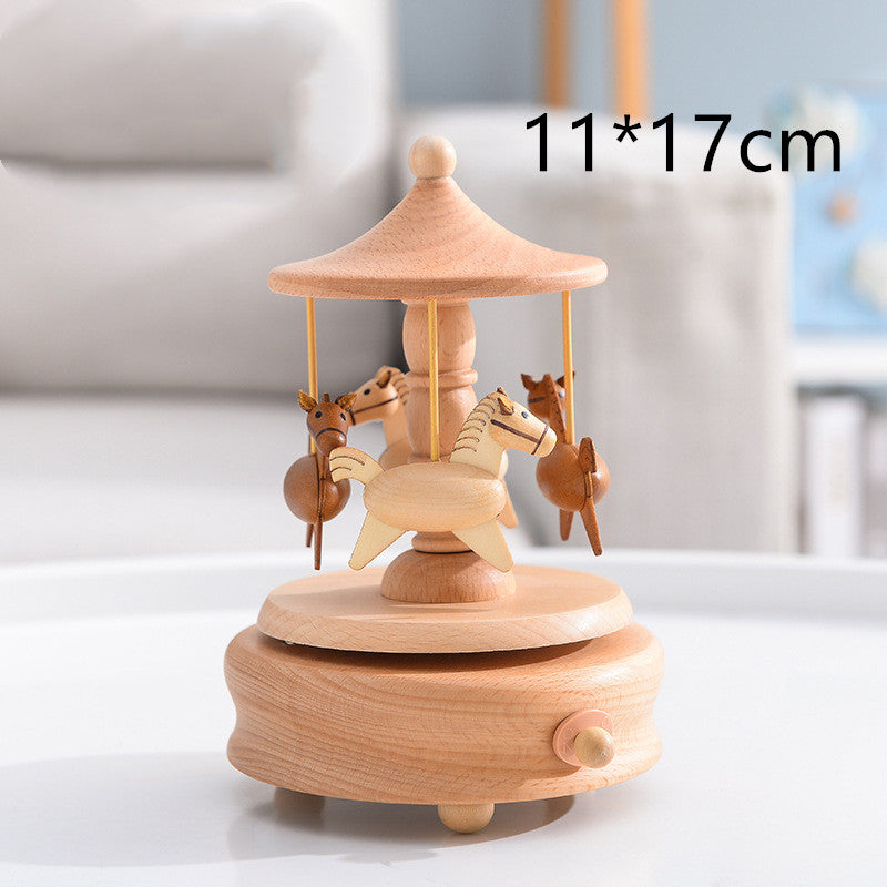 Innovative Rotating Wooden Music Box - Charming Table Decoration