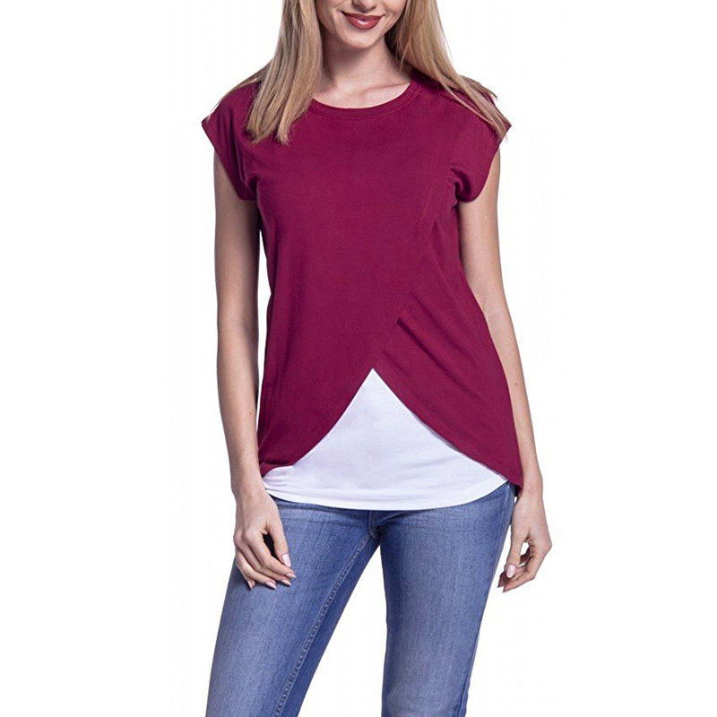 Candy-Colored Polyester Round Neck Short Sleeve Tops