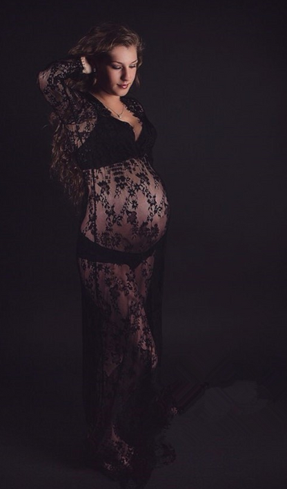 women wear Elegant Lace Maternity Photography Dress