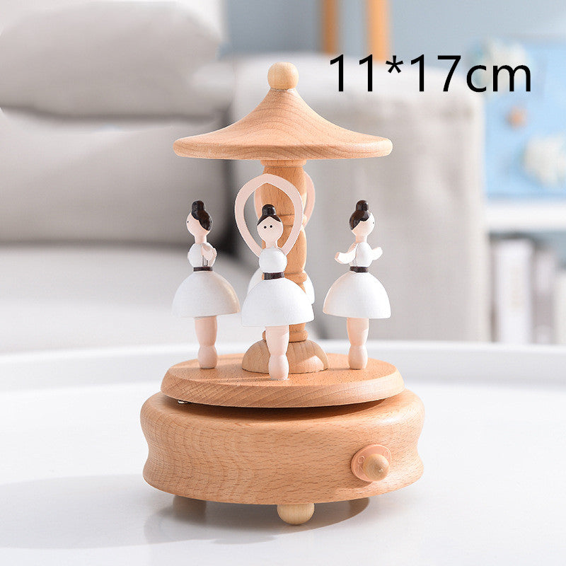 Innovative Rotating Wooden Music Box - Charming Table Decoration