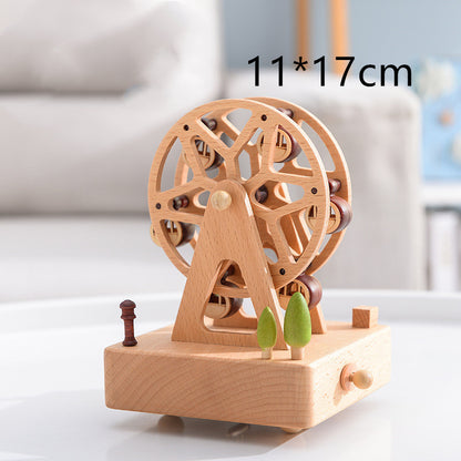 Innovative Rotating Wooden Music Box - Charming Table Decoration