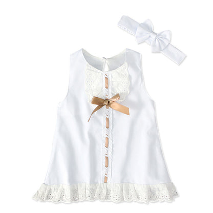 Sleeveless Bow Skirt for Baby Girls - White