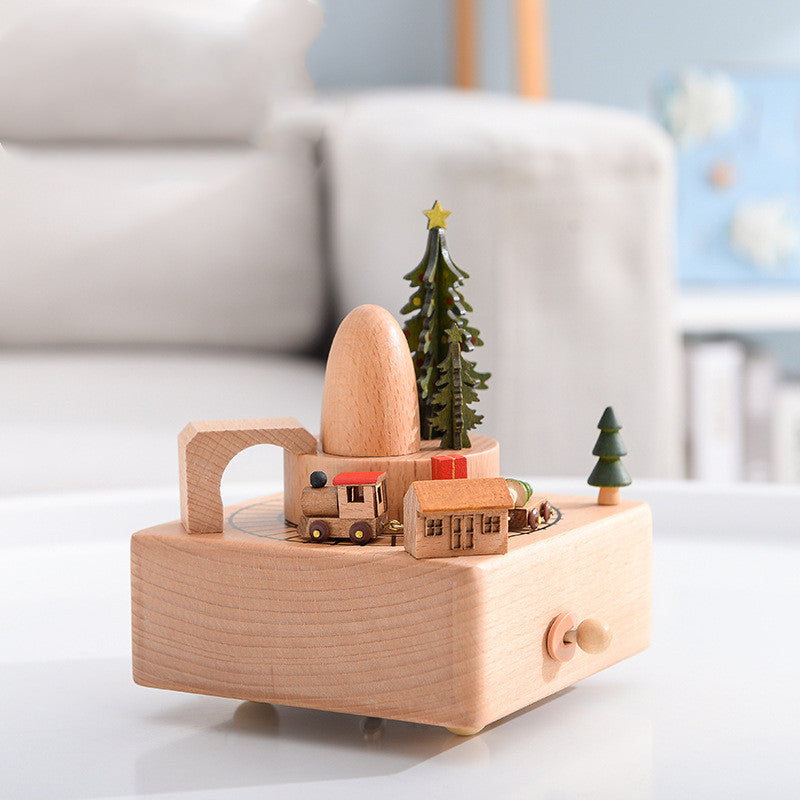 Innovative Rotating Wooden Music Box - Charming Table Decoration