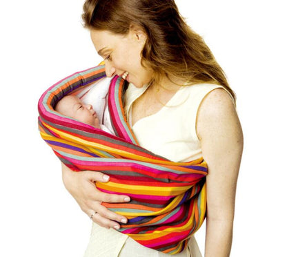 women hold her baby with Cotton Breathable Sling Baby Carrier number 2