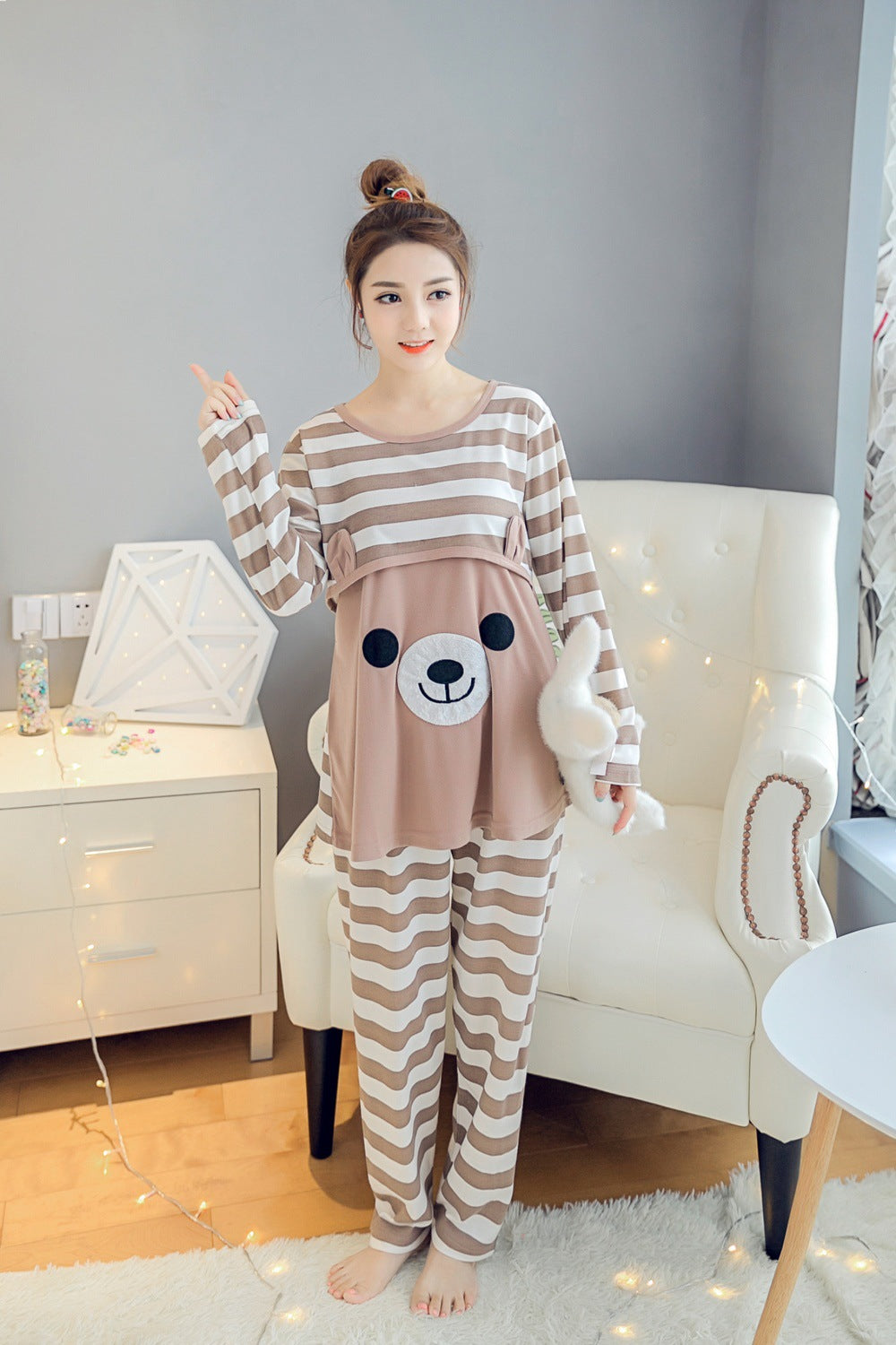 Comfy Cotton Confinement Nursing Pajamas with Round Neck