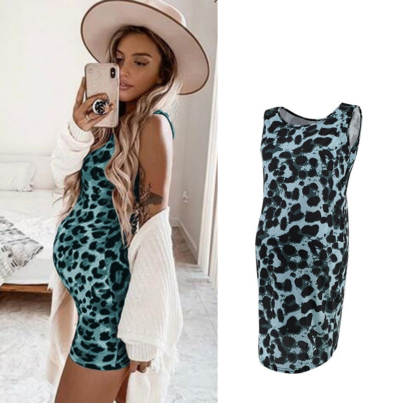 Leopard Print Sleeveless Maternity Midi Dress