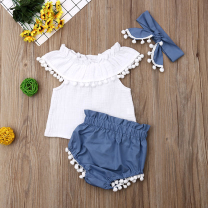 Baby Cotton Clothes and Pants Set - Plain Pattern