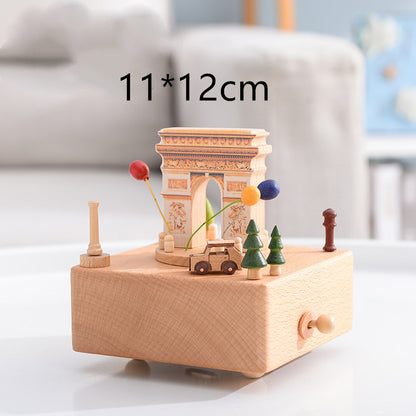 Innovative Rotating Wooden Music Box - Charming Table Decoration