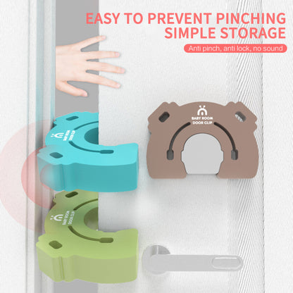 baby hand trying to close door but the Cute Animal Safety Door Stopper is prevent it