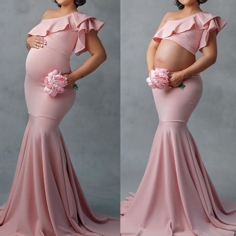 women wearing Elegant Lace Strapless Maternity Dress