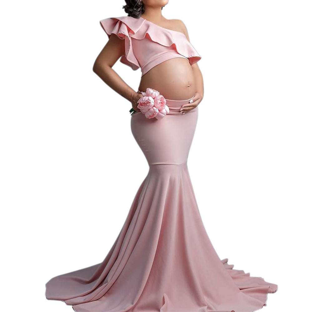 women wearing Elegant Lace Strapless Maternity Dress