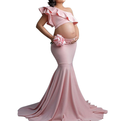 women wearing Elegant Lace Strapless Maternity Dress