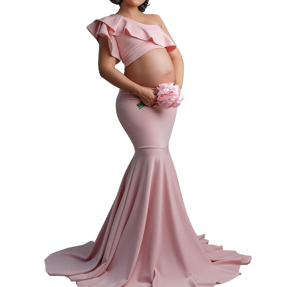 women wearing Elegant Lace Strapless Maternity Dress