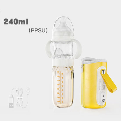 USB Heated Constant Temperature Glass Feeding Bottle for Newborns