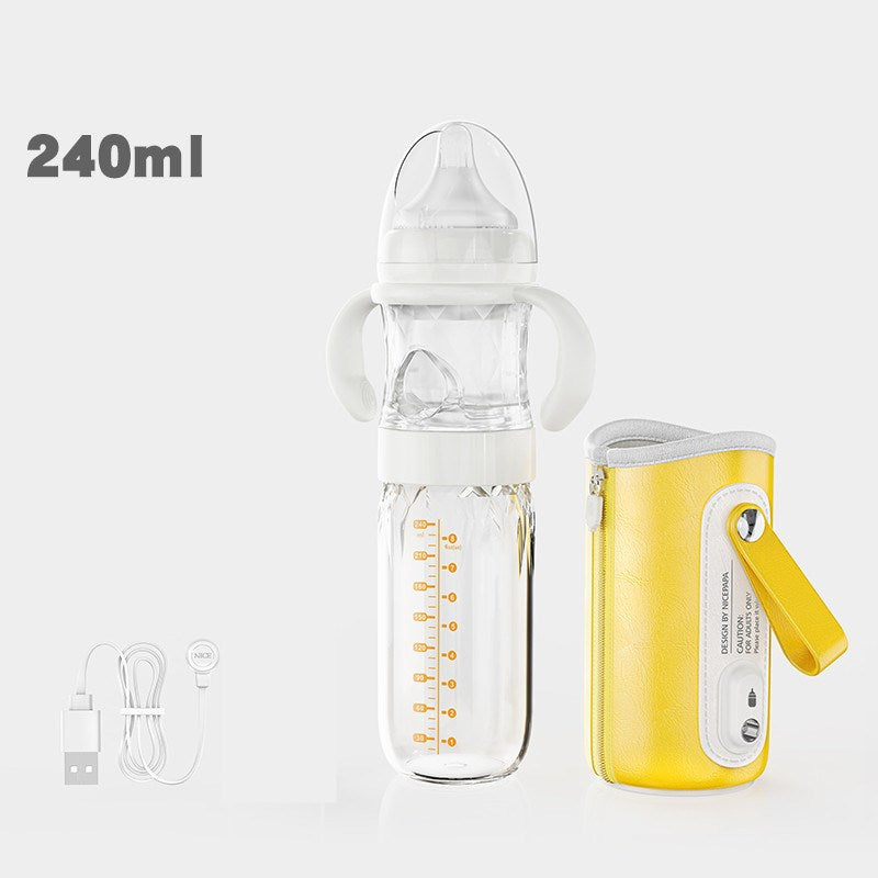 USB Heated Constant Temperature Glass Feeding Bottle for Newborns