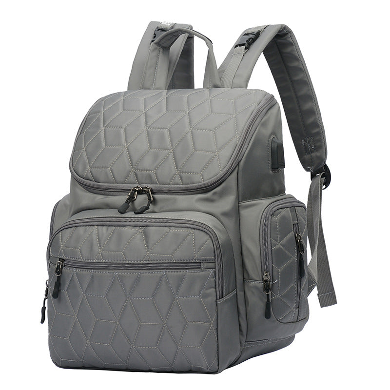 Gray Multifunctional Large-Capacity Mommy Backpack