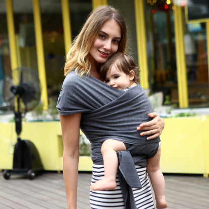 women hold baby with gray Versatile Multifunctional Baby Sling