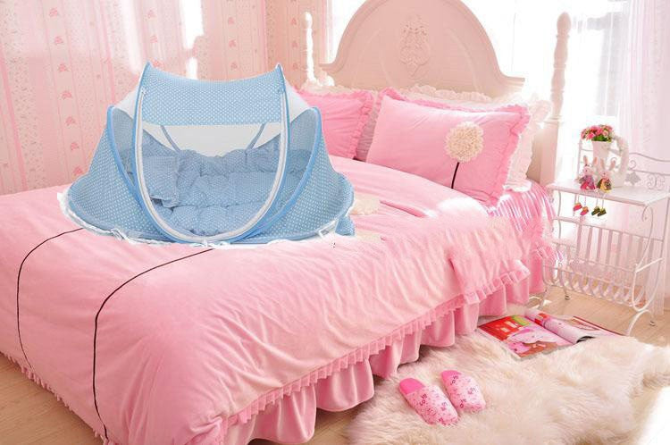 Portable Foldable Baby Bed Net Set with Mattress & Pillow