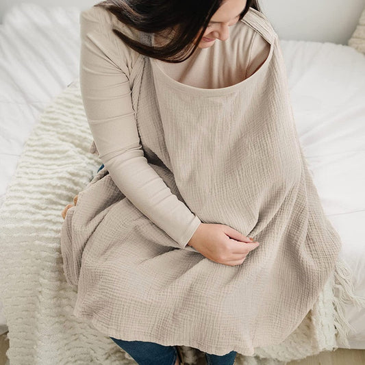 women feeding her baby with Breastfeed Outwear Covering Gauze Towel