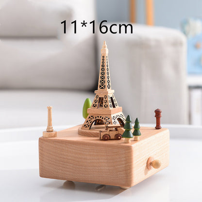 Innovative Rotating Wooden Music Box - Charming Table Decoration