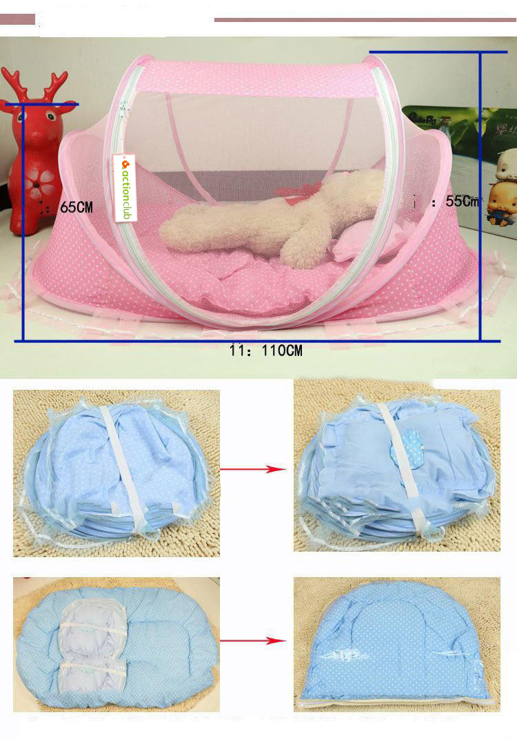 Portable Foldable Baby Bed Net Set with Mattress & Pillow