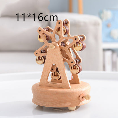 Innovative Rotating Wooden Music Box - Charming Table Decoration