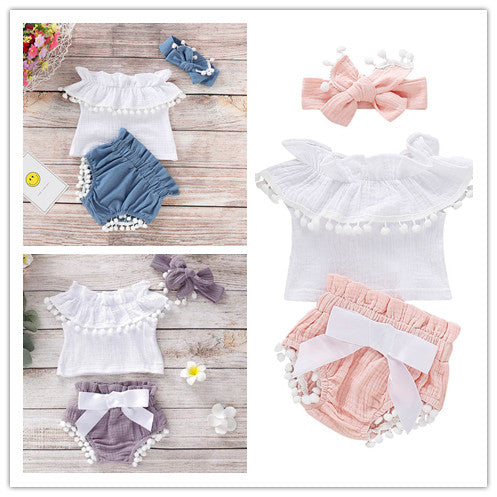 Baby Cotton Clothes and Pants Set - Plain Pattern