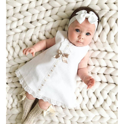 Sleeveless Bow Skirt for Baby Girls - White