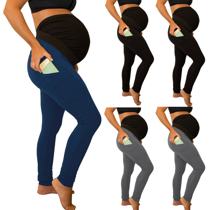 High-Waist Maternity Pants with Side Pockets