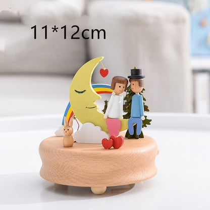 Innovative Rotating Wooden Music Box - Charming Table Decoration