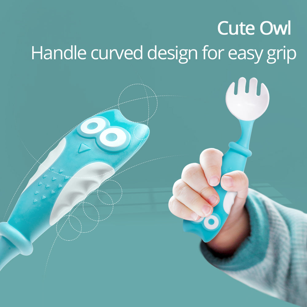 Owl Elbow Baby Training Spoon & Fork Set