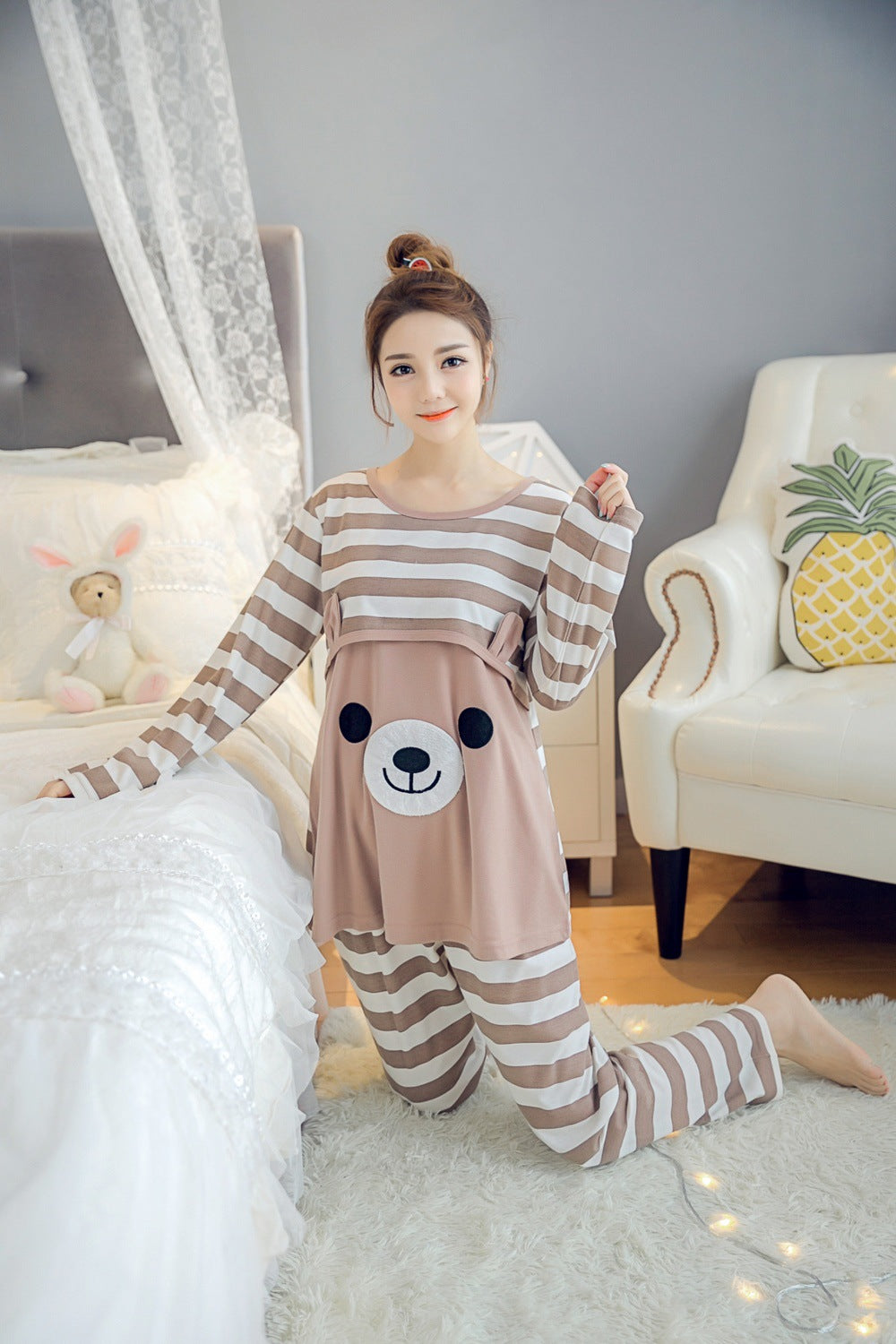 Comfy Cotton Confinement Nursing Pajamas with Round Neck