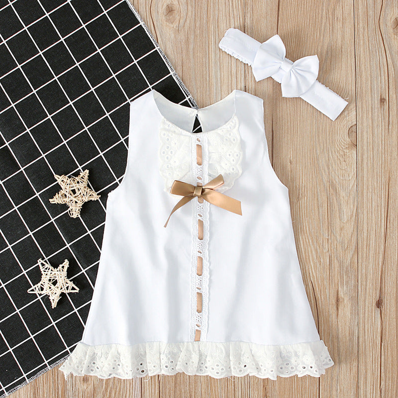 Sleeveless Bow Skirt for Baby Girls - White