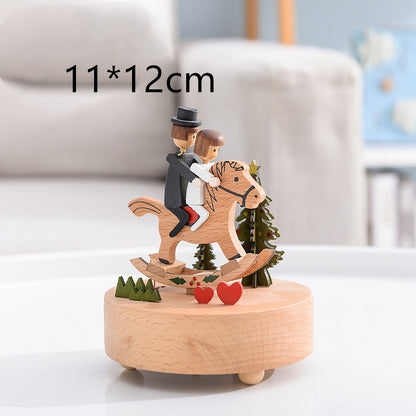 Innovative Rotating Wooden Music Box - Charming Table Decoration