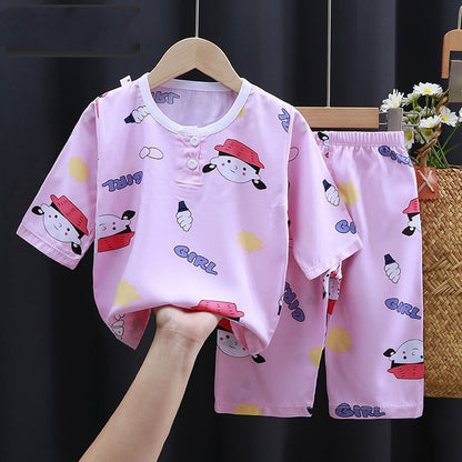 Cartoon Baby Pajamas - Cotton Silk Summer Clothes