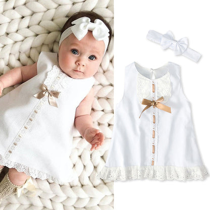 Sleeveless Bow Skirt for Baby Girls - White