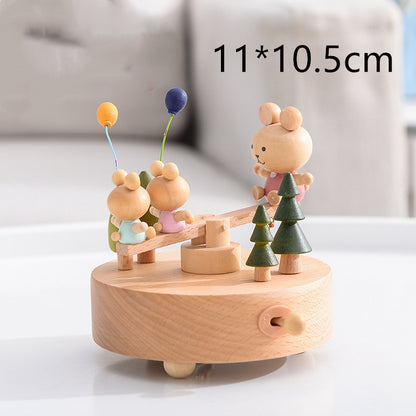 Innovative Rotating Wooden Music Box - Charming Table Decoration