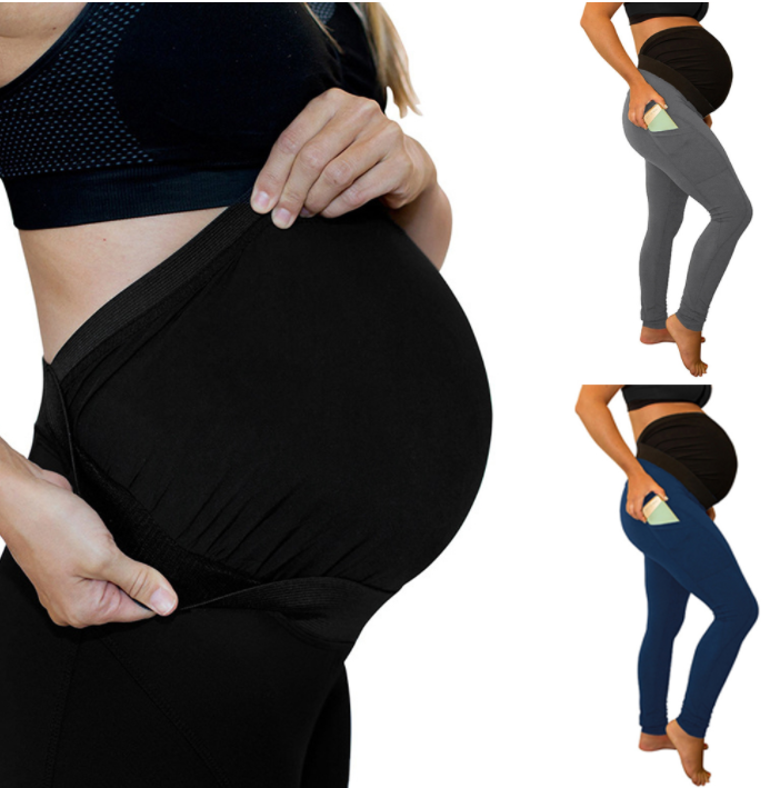 High-Waist Maternity Pants with Side Pockets