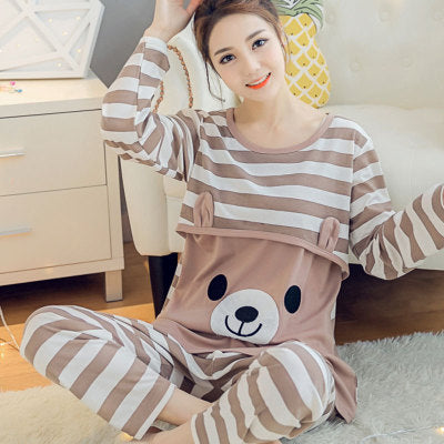 Comfy Cotton Confinement Nursing Pajamas with Round Neck