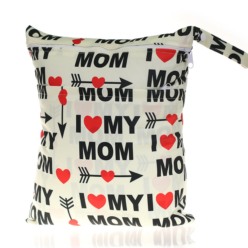 Digital Printing Double Pocket Diaper Bag with I love mom