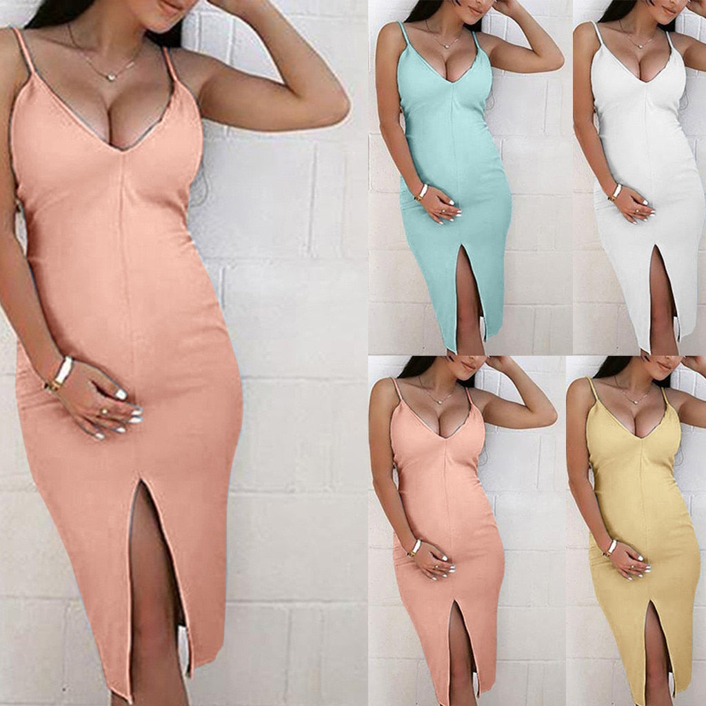 women wearing Elegant Maternity Party Dress with Loose Waist & Cocoon Silhouette