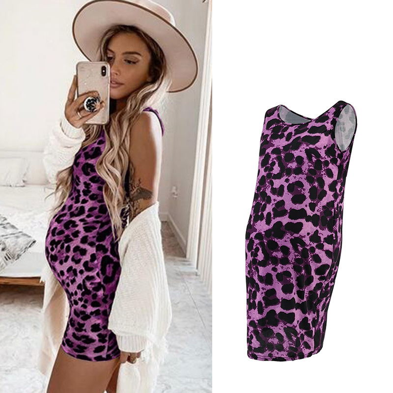 Leopard Print Sleeveless Maternity Midi Dress