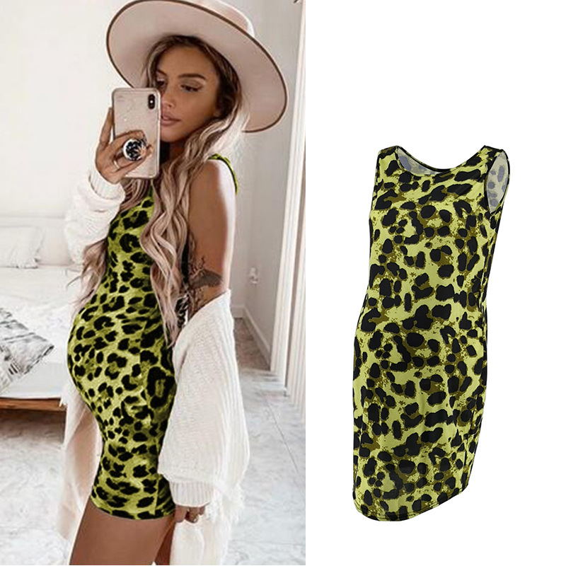 Leopard Print Sleeveless Maternity Midi Dress