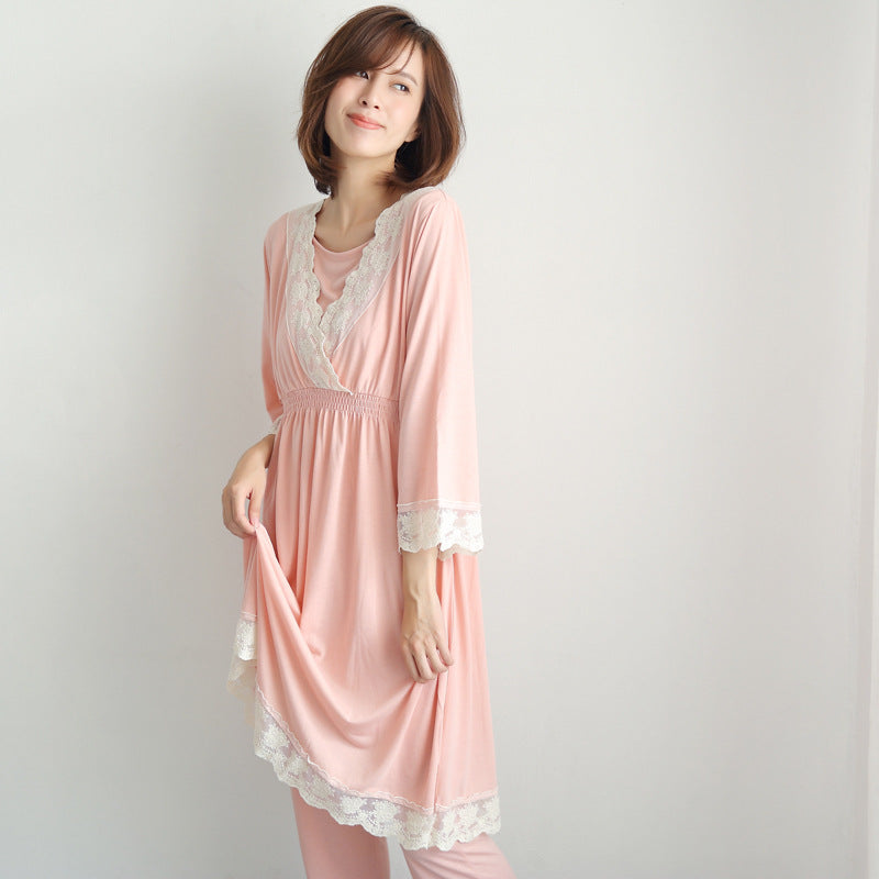 women wear Lace Maternity & Nursing Pajama Set for Spring/Autumn