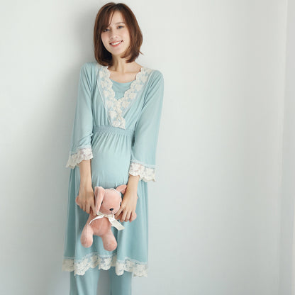 women wear Lace Maternity & Nursing Pajama Set for Spring/Autumn