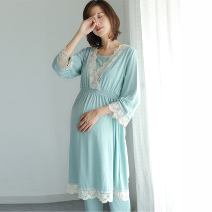 women wear Lace Maternity & Nursing Pajama Set for Spring/Autumn