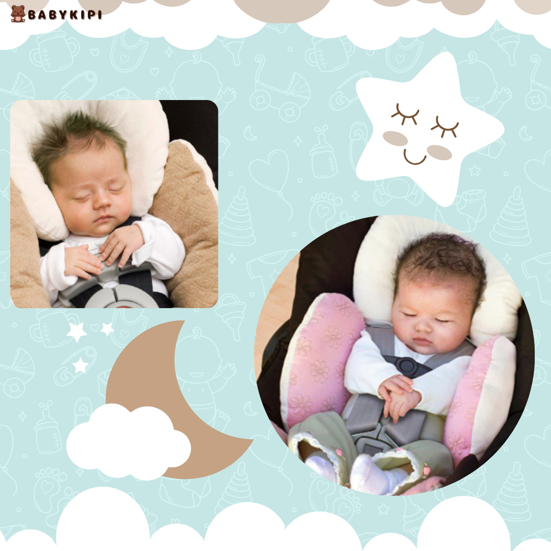 2 babies with Design and Baby Safety Car Seat Cushion on a baby carriage