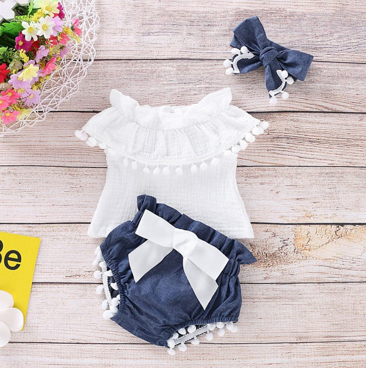 Baby Cotton Clothes and Pants Set - Plain Pattern