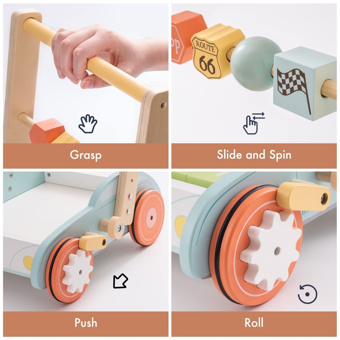 Wooden Baby Walker Push With ABC 123 Toys - Baby Learning Toys Online